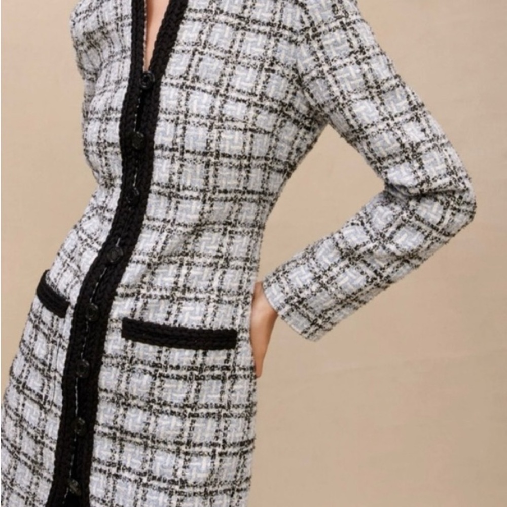 Maje Black and light blue with white accents, Long Sleeve Dress (Brand new)